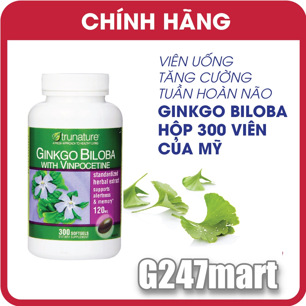 Thực phẩm bổ sung Trunature Ginkgo Biloba 300 viên nhập Mỹ - tăng cường tuần hoàn não