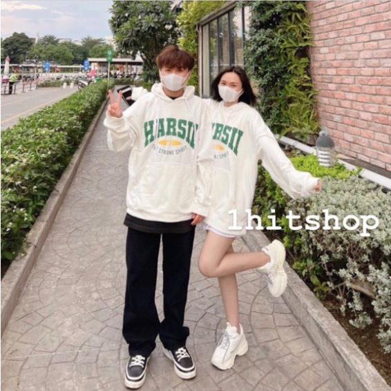 Hoodie Nam Nữ Tay Bồng Chữ Xanh Mũ 2 Lớp Unisex Form To Mũ Rộng Uzzlang