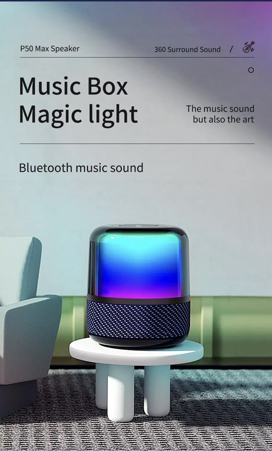 Loa WiWU P50 Max Dành Cho Các Thiết Bị Có Kết Nối Bluetooth Sự Kết Hợp Của 3 Loa Nsfeb Mang Đến Hiệu Ứng Rạp Chiếu Phim Vòm 360 Độ - Hàng Chính Hãng