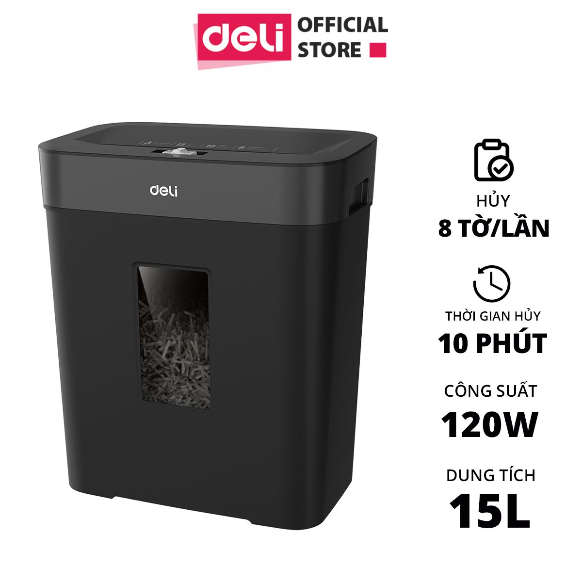 Máy Hủy Tài Liệu 15L Cao Cấp Deli - Máy Huỷ Giấy 15 Lít Phù Hợp Cho Bảo Mật Giấy Tờ Trong Doanh Nghiệp, Văn Phòng, Nhà Trường - Hàng Chính Hãng - ET023