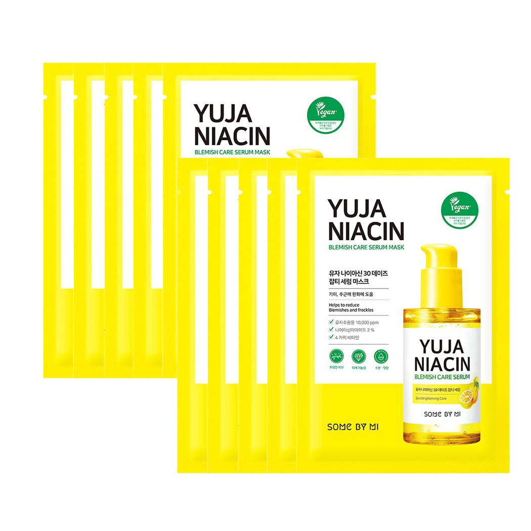 Combo 10 Mặt nạ dưỡng trắng sáng da Some By Mi Yuja Niacin 30 Blemish Care Serum Mask 25g (làm mờ thâm, cải thiện da xỉn màu)