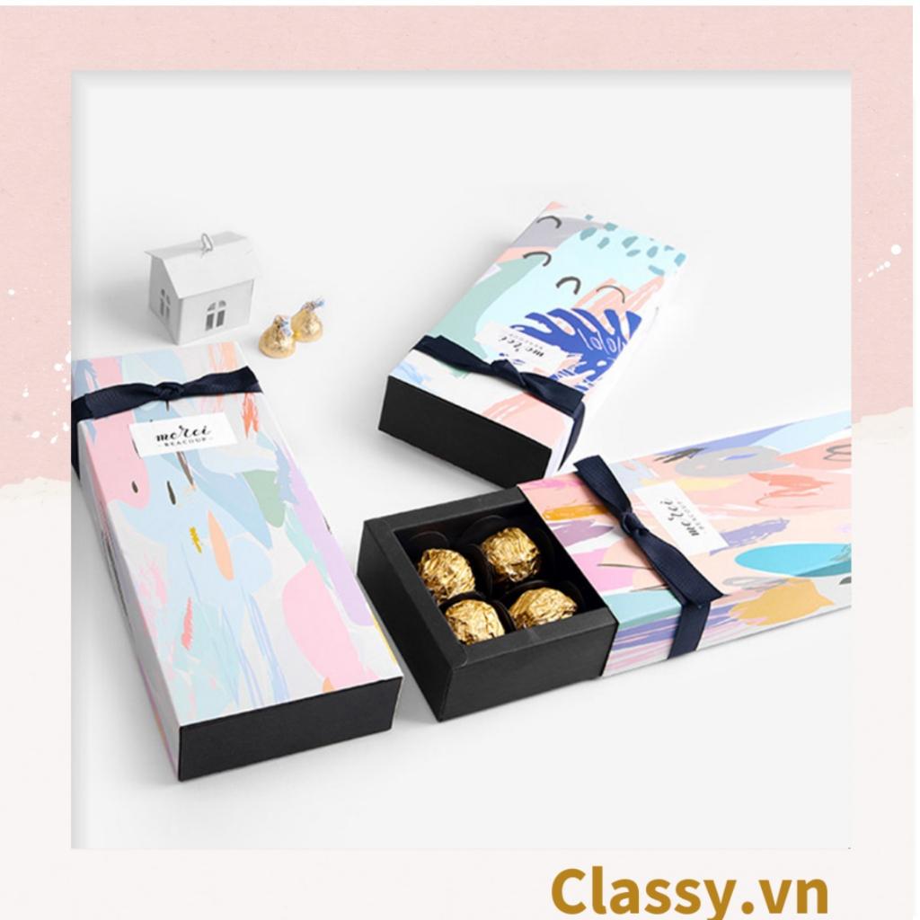 Hộp quà Classy tặng đựng socola, đựng cupcake hình chữ nhật, nhiều họa tiết dễ thương ngọt ngào Q1082