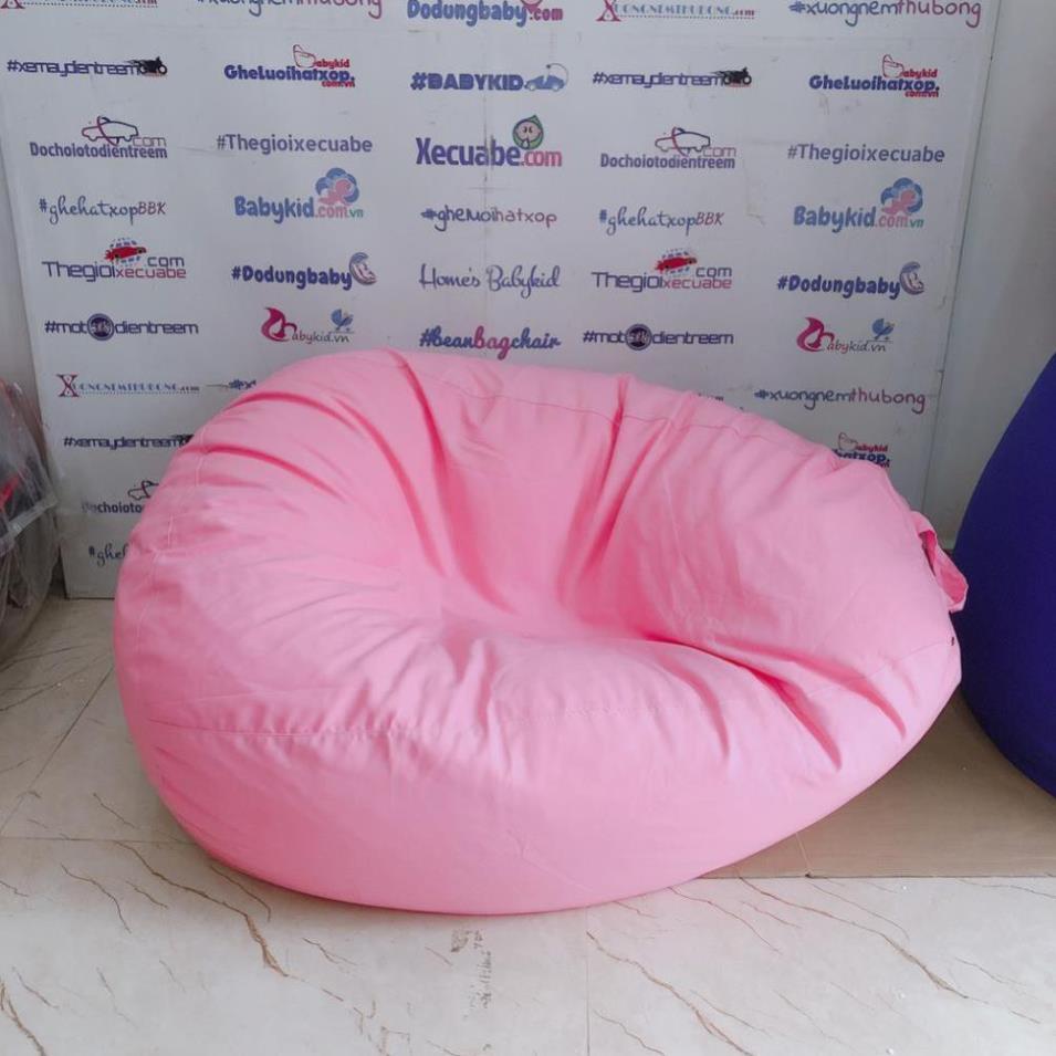Ghế xốp dáng lê cao cấp Babykid, cỡ L, chất vải kaki chun màu hồng (đã có sẵn hạt xốp)