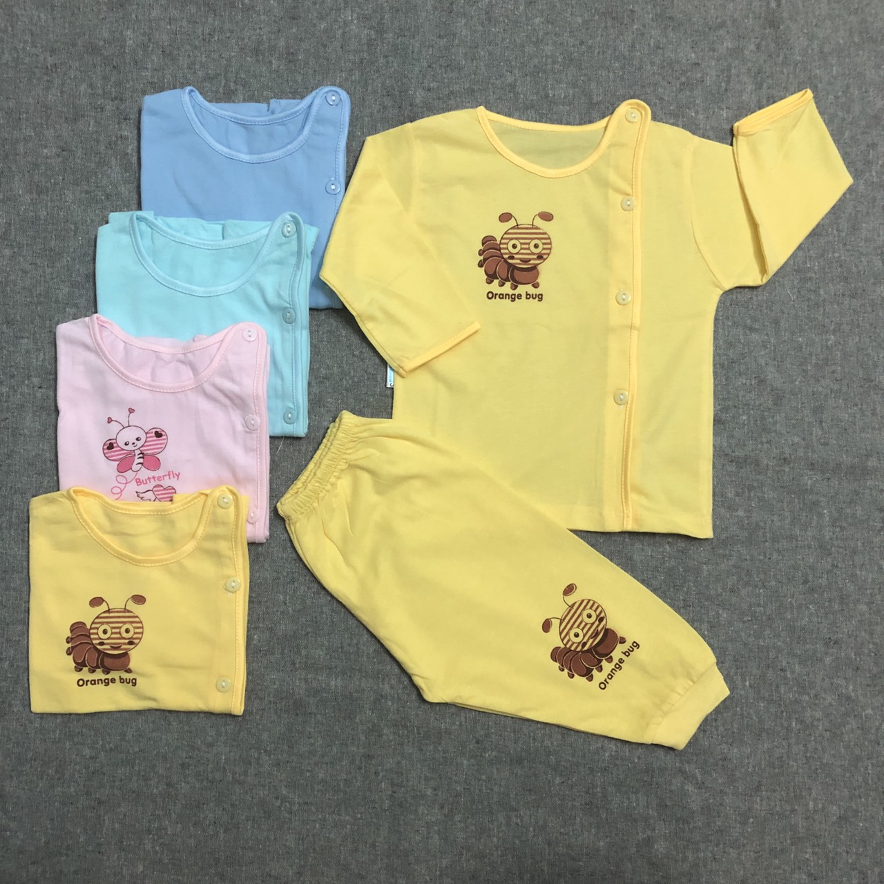 Combo 3 bộ quần áo sơ sinh cotton tay dài cài lệch màu Thái Hà Thịnh