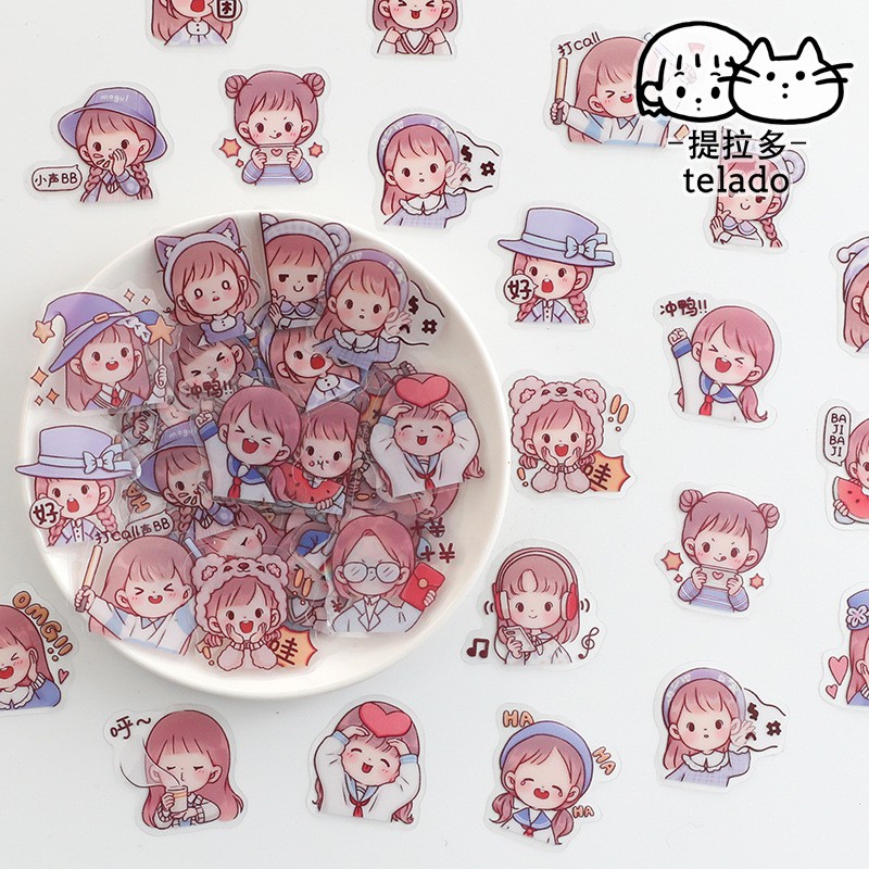 Hộp 1000 Sticker trang trí hình nhân vật Telado, Sticker chất lượng cao chống thấm nước, dán máy tính, bàn học ...