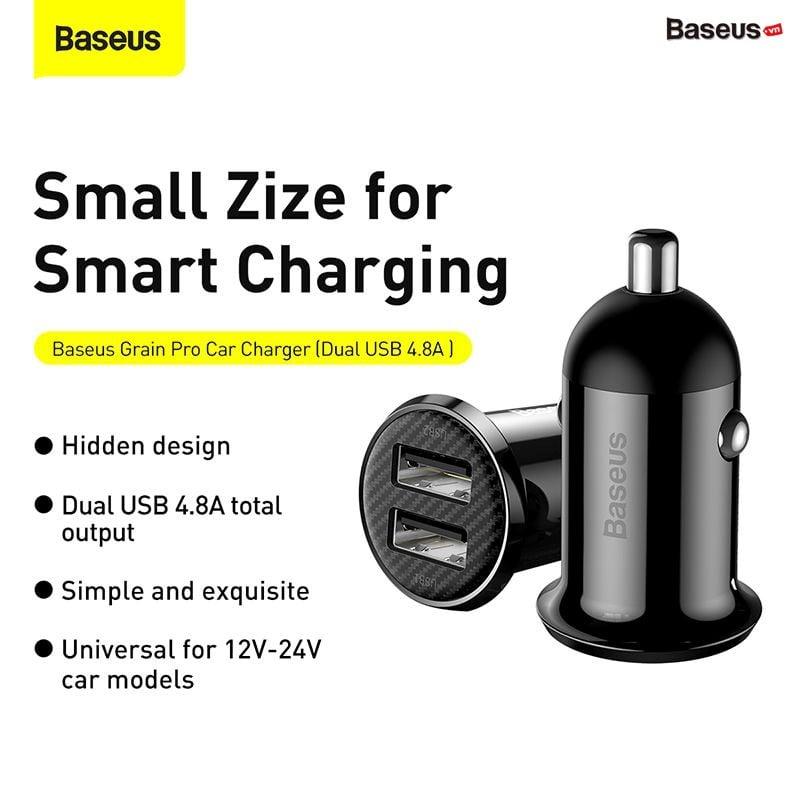 Bộ tẩu sạc đa năng dùng cho xe hơi Baseus Grain Mini