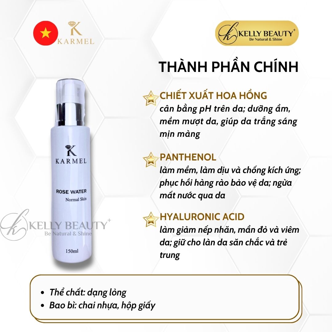 Nước Hoa Hồng Da Khô Karmel Rose Water Normal Skin - Cân Bằng Độ pH, Cấp Ẩm; Se Nhỏ Lỗ Chân Lông | Kelly Beauty