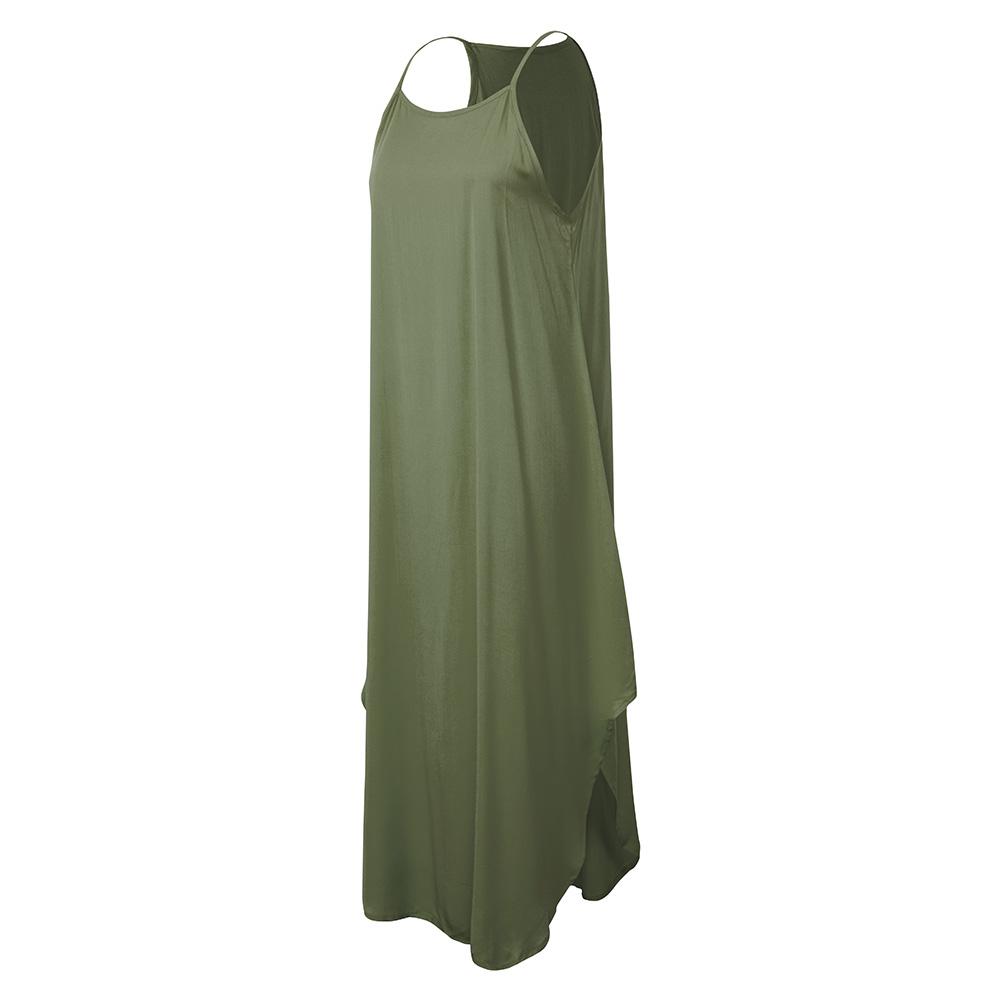 Women Summer Dress Solid Color Spaghetti Strap Sleeveless Asymmetric Hem Party Maxi Casual Loose Evening Sundress