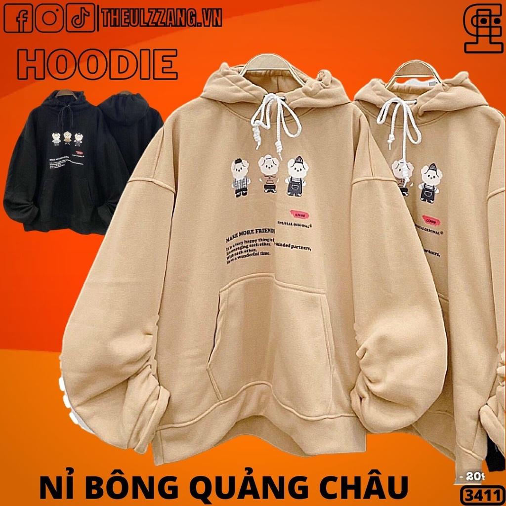 Áo Khoác Hoodie Nam Nữ Nỉ Bông Tay Phồng Cánh Dơi Hàng UNISEX Áo Hoodie Nỉ Sweater Nam Nữ in 3 GẤU