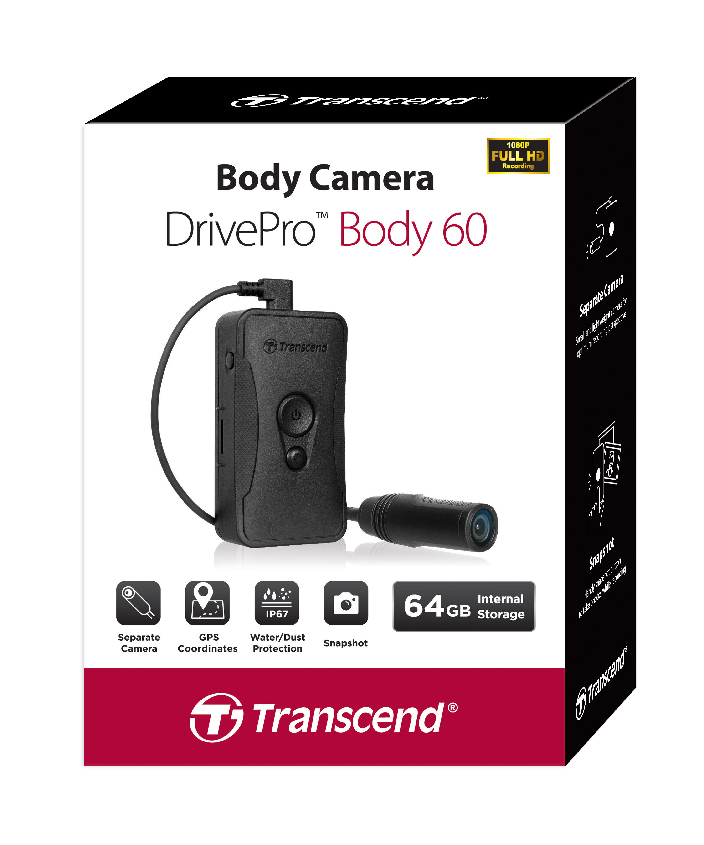 Máy quay đeo trên người Transcend DrivePro Body 60 - Hàng Chính Hãng