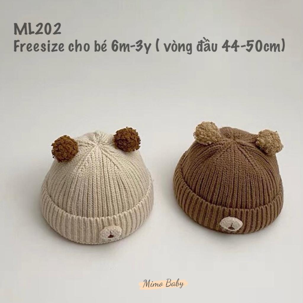 Mũ len beanie mùa đông hình gấu tai lông xù dễ thương cho bé ML202 Mimo Baby