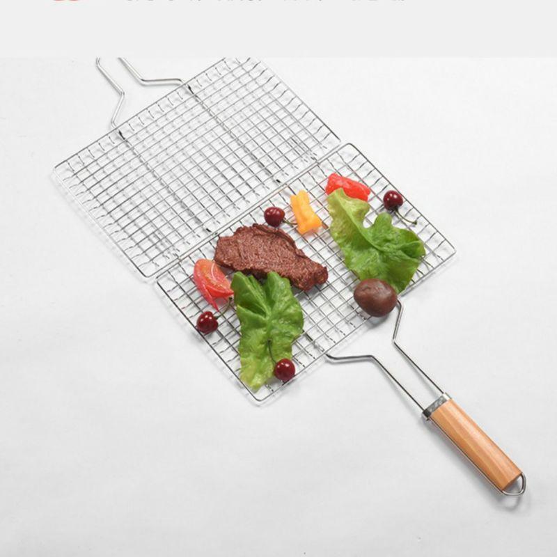 Vỉ Nướng Inox, Kẹp Nướng Thịt, Chả, Nướng Thực Phẩm Than Hoa Cao Cấp Cán Gỗ