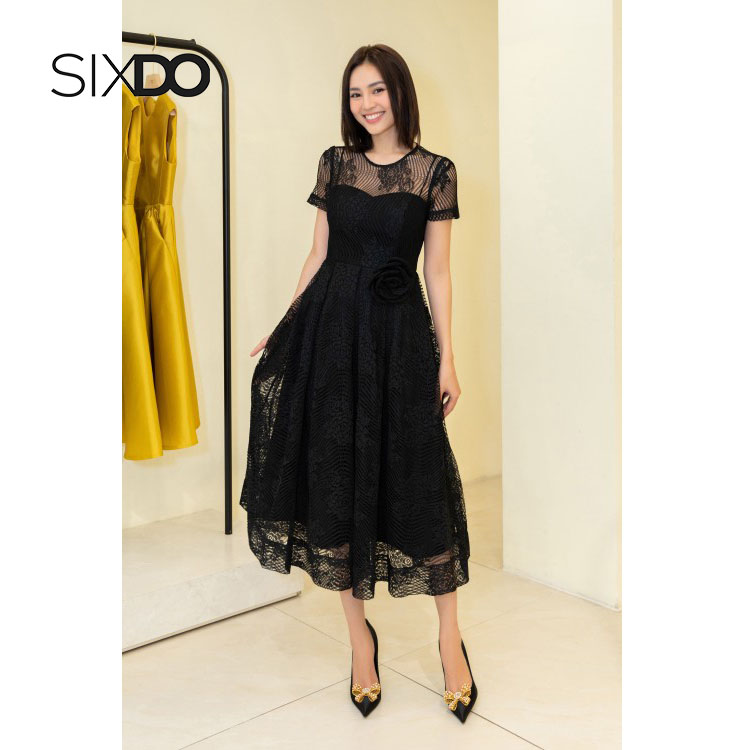 Đầm ren dáng xòe midi nữ SIXDO