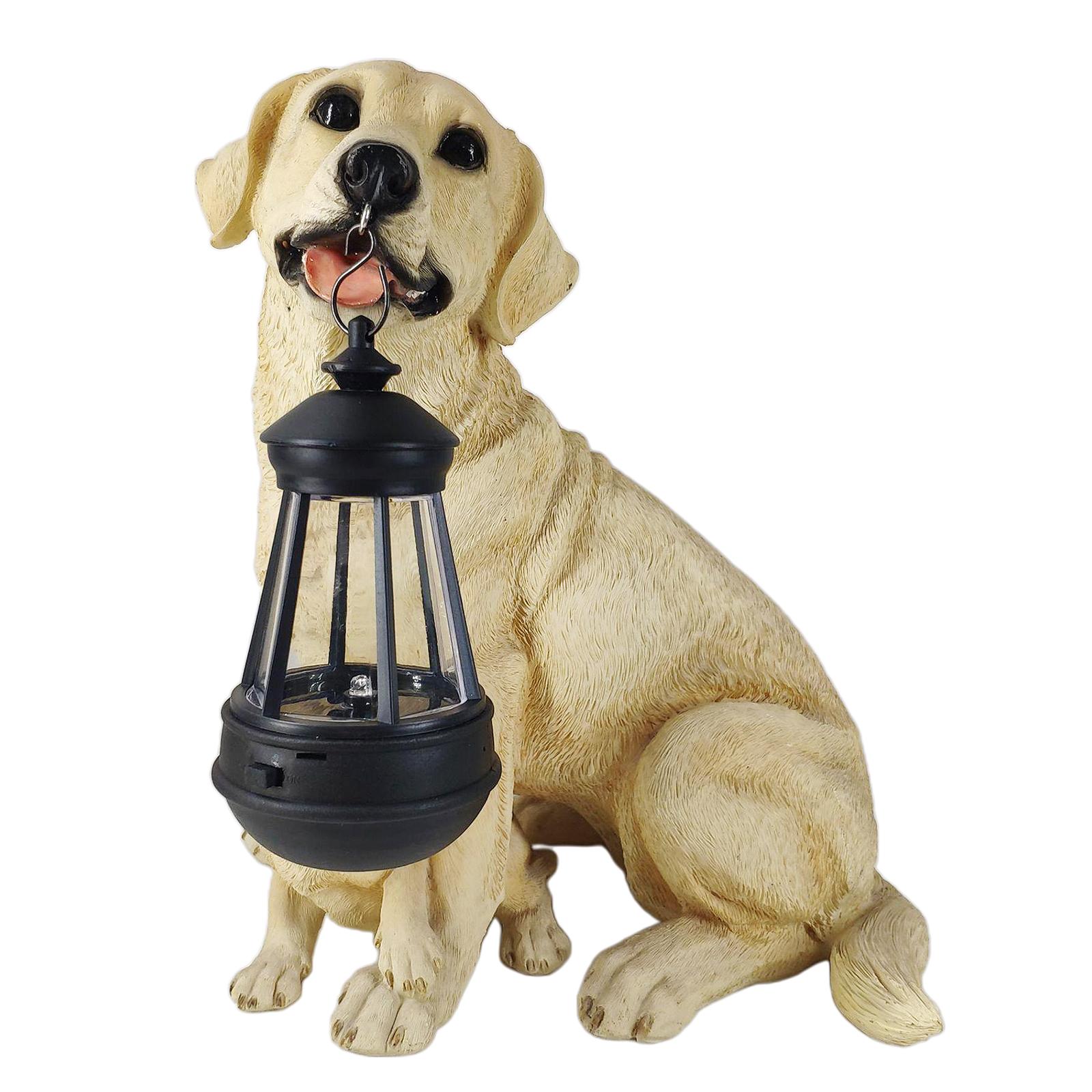 Outdoor Garden Dogs Ornament with Solar Powered Light, Resin Golden Retriever/Labrador/Rottweiler Statue with Detachable LED Solar Lights Lantern