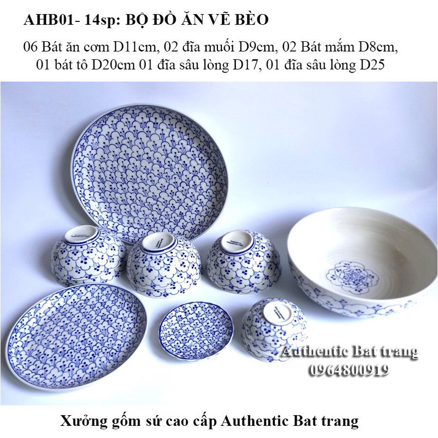 Bộ 10 bát cơm cao cấp họa tiết vẽ hoa bèo - đẹp sang trọng chuyên cho nhà hàng cao cấp - xưởng gốm sứ Authentic bat tràng