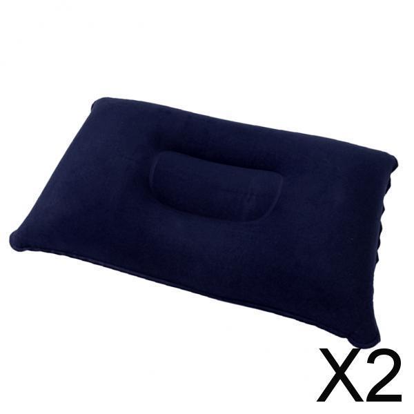 2xInflatable Pillow Travel Air Cushion Camping Car Beach Head Rest Support 34x22cm Dark Blue