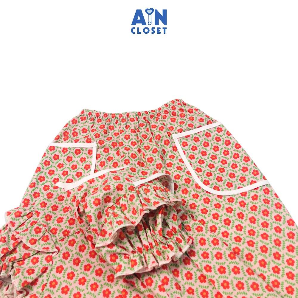 Bộ quần dài áo tay ngắn bé gái họa tiết Gạch Hoa đỏ cotton - AICDBGCQZPLE - AIN Closet