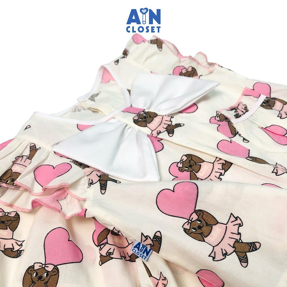 Bộ quần áo lửng bé gái họa tiết Teddy tim nâu cotton - AICDBG6DYTTC - AIN Closet