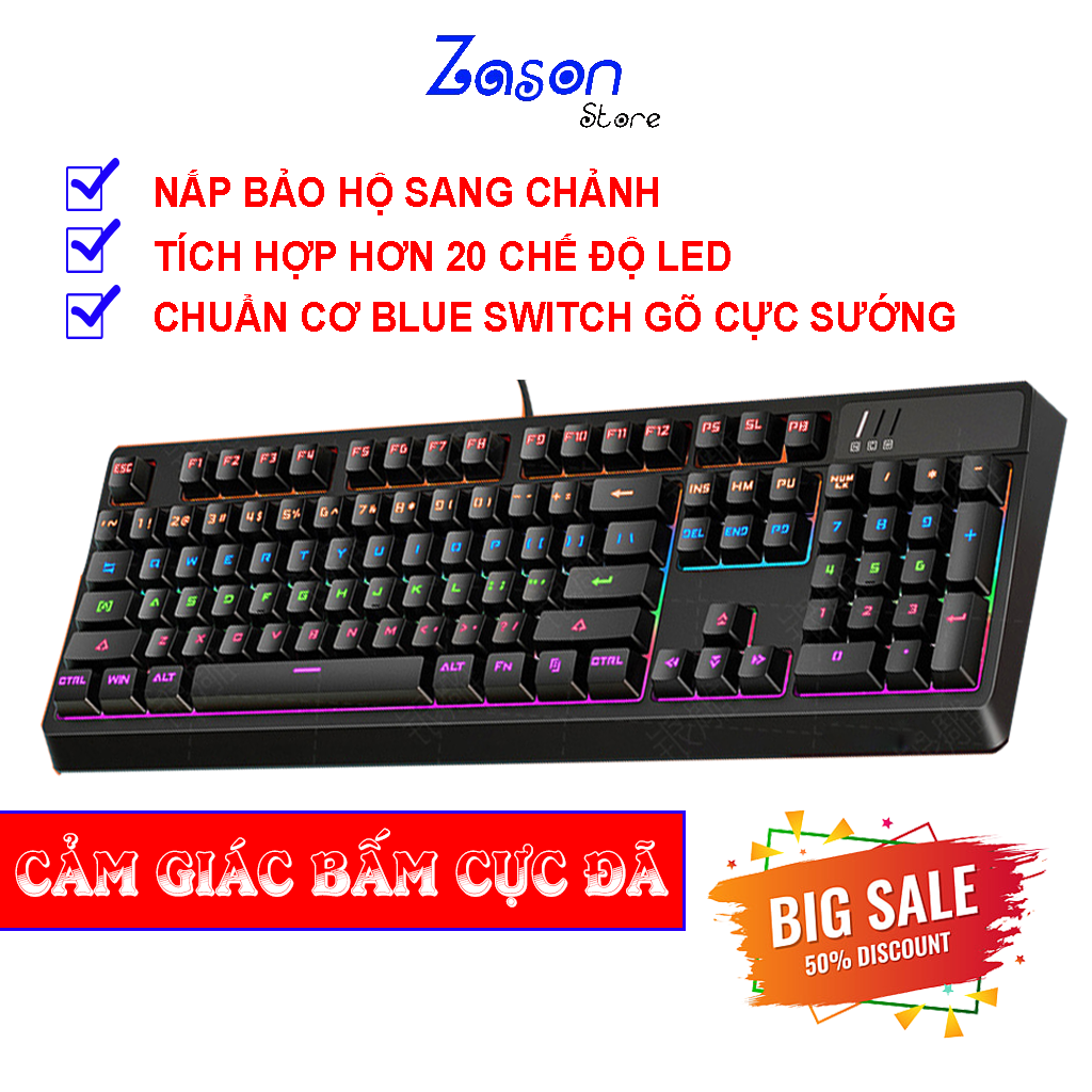 Bàn Phím Cơ Chuyên Game K300 Blue Switch Có Nắp Bảo Hộ Tùy Chỉnh Chế Độ Full Led RGB