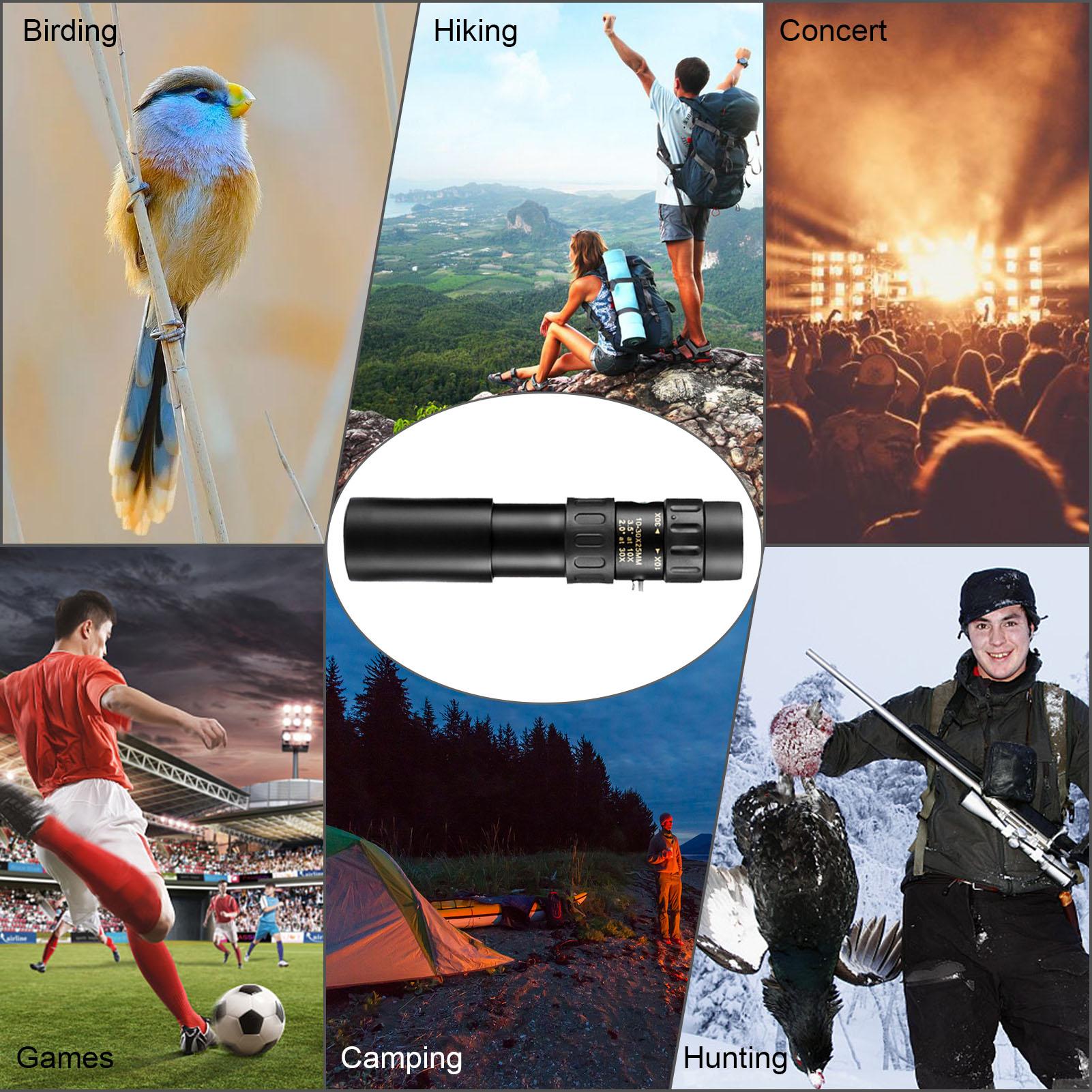 10X-30X Monocular Telescope Compact Portable Telescope with BAK4 Prism FMC Lens Carrying Bag for Concert Sports Events