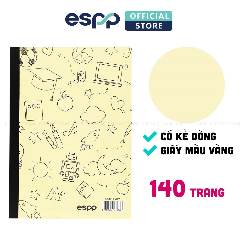 Vở viết A5 có kẻ dòng 140 trang (Bìa Xanh Dương, Xanh Lá, Vàng) – ESPP