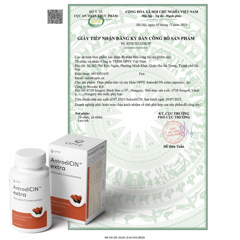 Thực phẩm BVSK OPFE AntrodiCIN extra capsules (120 viên) Hungary (Nấm Ngưu Chương Chi) Made in EU, 100% Thảo dược tự nhiên