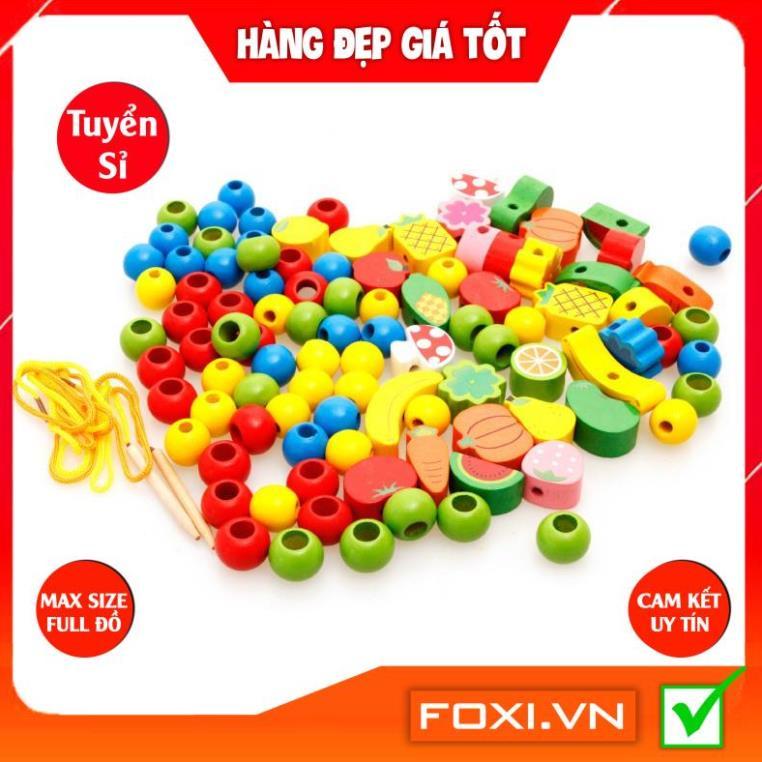 Đồ chơi gỗ xâu hạt Nhím hoa quả Foxi -hình khối nhiều màu rèn sự khéo léo, kiên trì cho bé