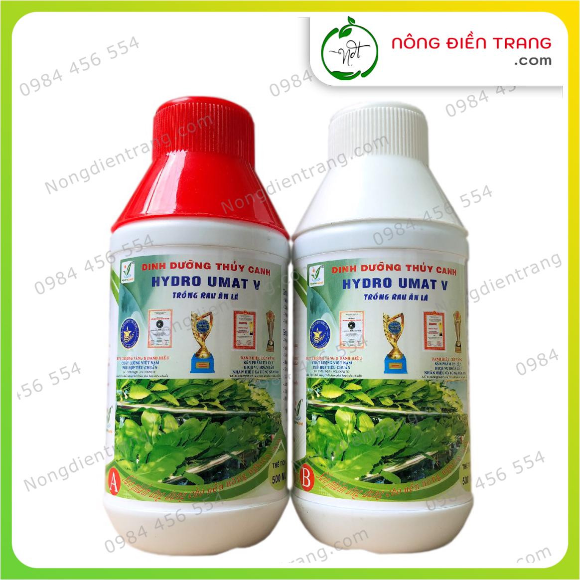 Bộ Dung Dịch Dinh Dưỡng Thủy Canh HydroUmat V Cho Rau Ăn Lá (2 Chai Mỗi Chai 500ml) VTNN Nông Điền Trang