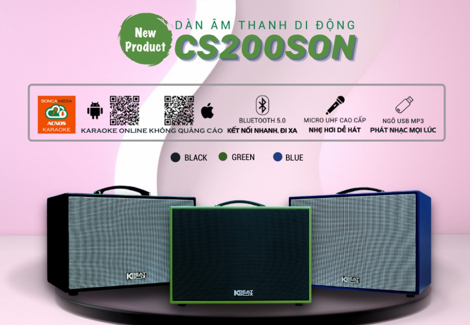 Loa karaoke xách tay ACNOS KBEATBOX CS200SON - Bass 2 tấc, công suất 300W - Dàn karaoke di động tiện lợi - Hát karaoke không cần mạng với app karaoke - Kết nối bluetooth, USB, AUX - Thiết kế sang trọng, tiện lợi - Kèm 2 micro không dây - Hàng chính hãng