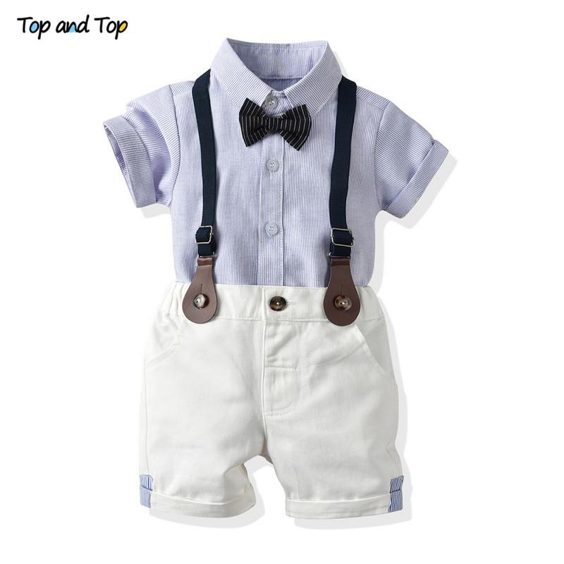 Trên Và Đầu Tập Đi Cho Bé Trai Quần Áo Bộ Quý Ông Áo Sơ Mi Tay Ngắn + Suspender Quần Short 2 Trang Phục Sơ Sinh Bé Trai bộ Quần Áo