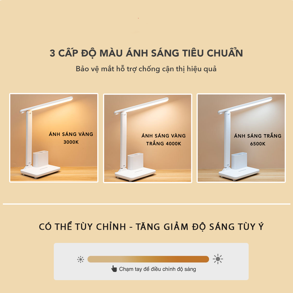 [ Tặng cáp Sạc ] Đèn học để bàn chống cận bảo vệ mắt TC-25, 3 chế độ sáng , tiết kiệm điện, tiết kiệm không gian, Điều chỉnh độ sáng cảm ứng.