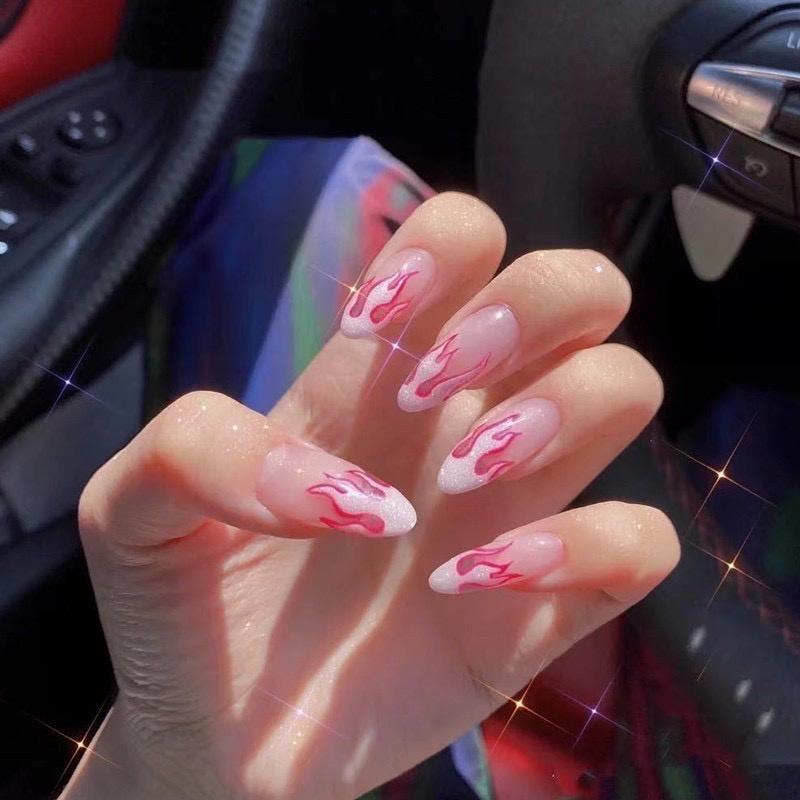 Set 24 móng tay giả , nail giả khuôn dài họa tiết 3D sành điệu