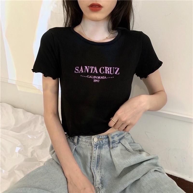 Áo Thun Croptop SANTA 2 Màu Đen Trắng