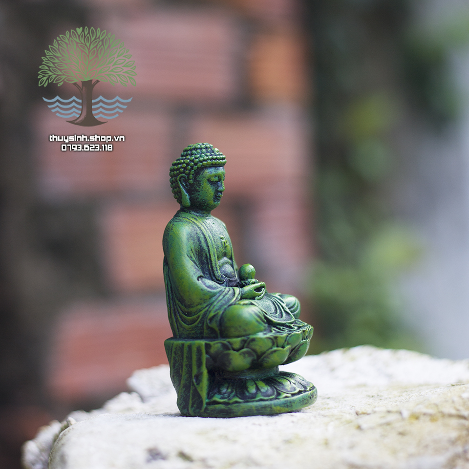 Tượng Phật A Di Đà đá xanh rêu cao 11cm trang trí hồ cá, thuỷ sinh, tiểu cảnh, bán cạn, terrarium