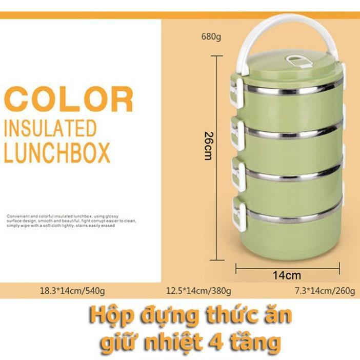 Cặp lồng cơm lúa mạch ruột inox, hộp cơm giữ nhiệt 4 tầng
