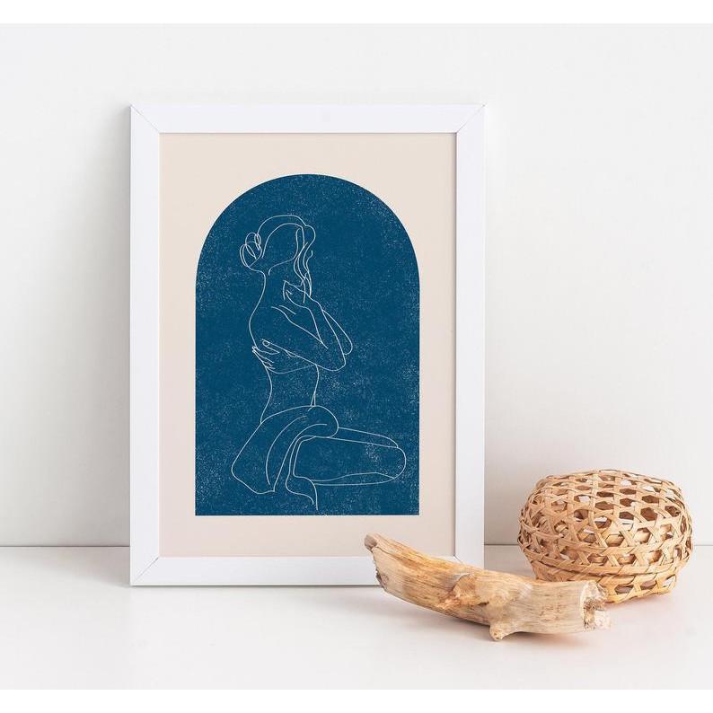 Bộ 4 tranh treo tường tone xanh dương chủ đề đại dương, tranh canvas có đinh tặng kèm.