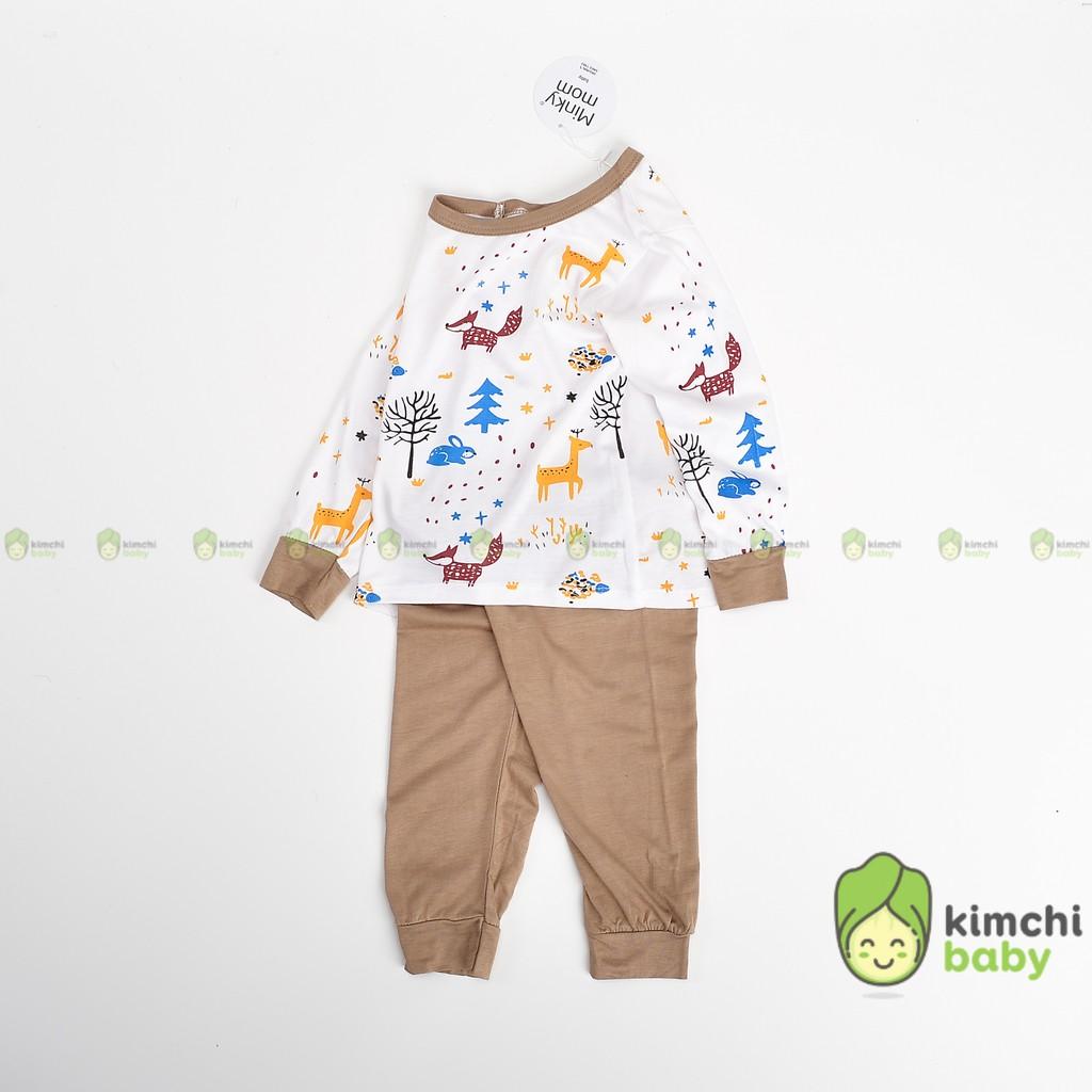 Đồ Bộ Bé Gái, Bé Trai Minky Mom Vải Thun Lạnh Họa Tiết Động Vật Cổ Viền, Bộ Dài Tay Thu Đông Cho Bé MKM03