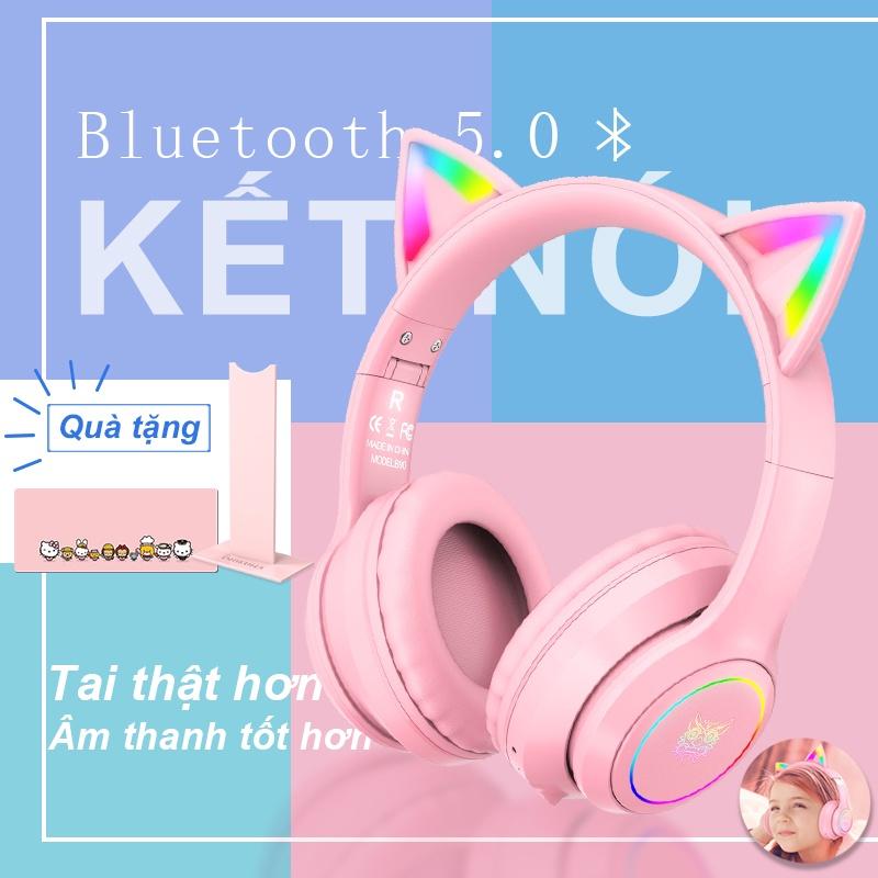 Tai nghe gaming chụp tai chơi game bluetooth không dây headphones hồng ONIKUMA B90 có mic, RGB.[Hàng chính hãng