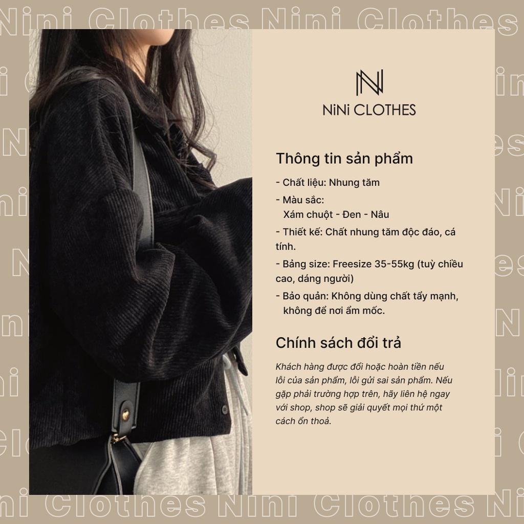 Áo khoác dáng sơ mi nữ dáng rộng dài tay vải nhung tăm Freesize phong cách Hàn Quốc