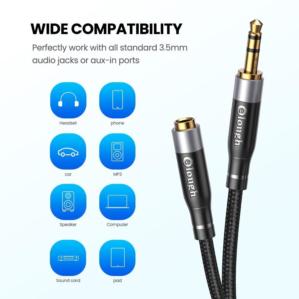 Elough 3.5mm Jack AUX Audio Cable Male to Female HiFi Extension Cable Speaker Extender Cord for PC Headphones Xiaomi
