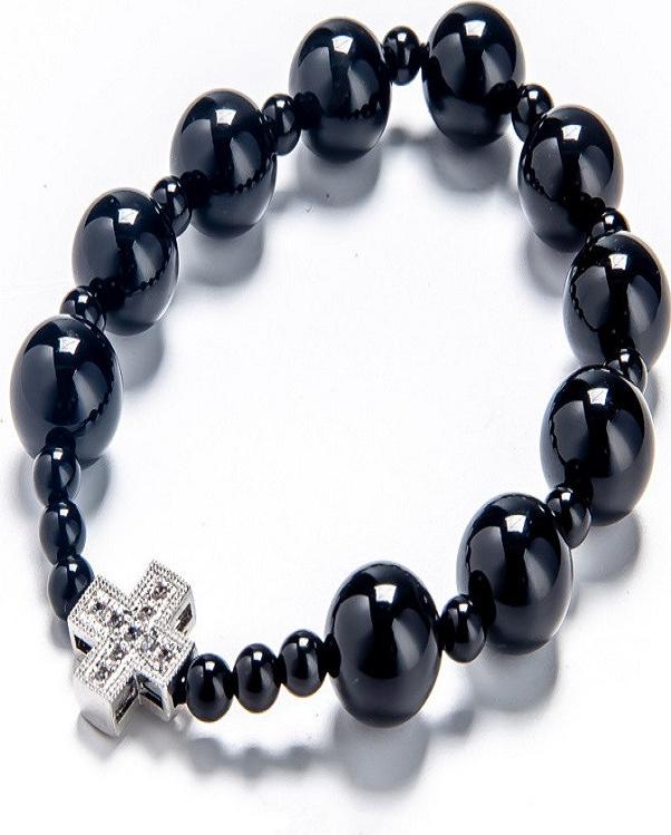 Vòng Chuỗi Mân Côi Mã Não Đen 10mm mix Thánh Giá AGA03 - VIETGEMSTONES