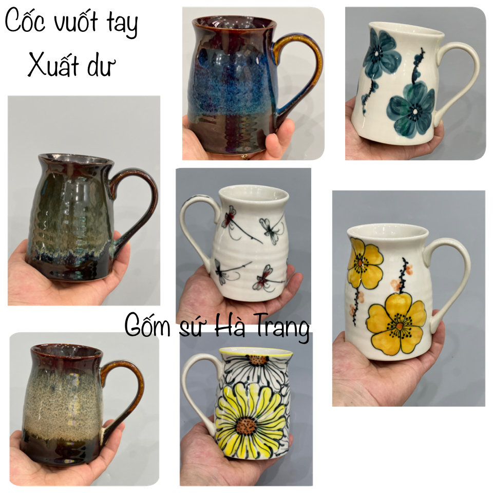 Cốc vuốt tay xuất dư gốm sứ Bát Tràng cao cấp dung tích 400ml