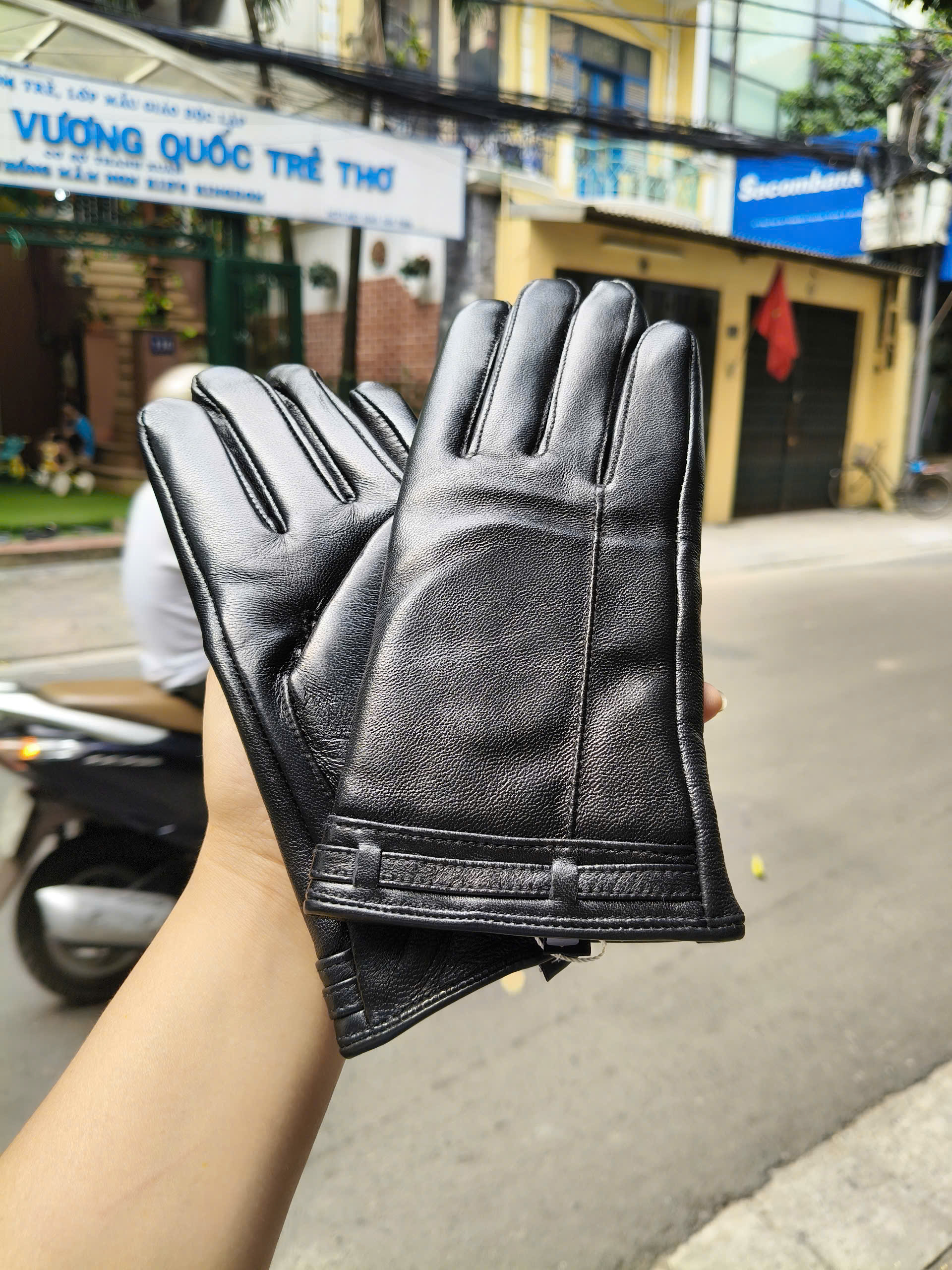 Găng tay nữ da cừu lót lông giữ ấm BHY8618 Bao tay nữ mùa dông. Cản gió, chống nước