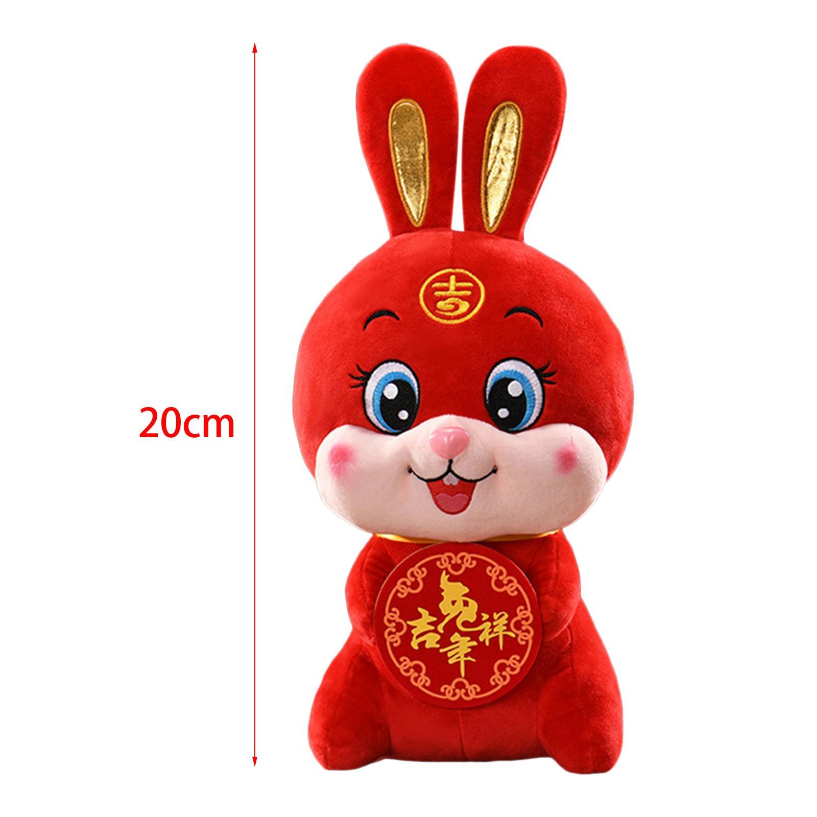 Chinese Rabbit Plush Toy Soft Stuffed Animal Doll for Table Office Decoration Souvenir Gift