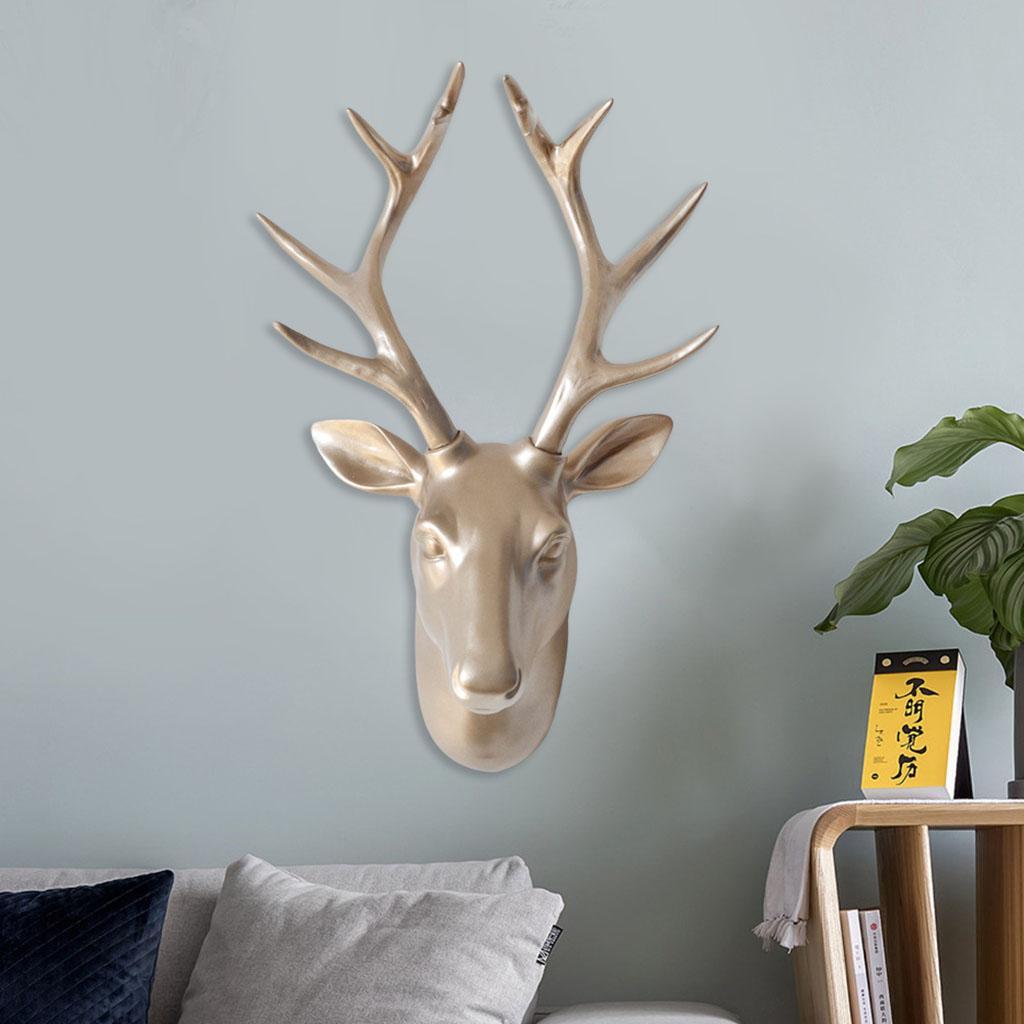3D Deer Head Statue Wall Mount Animal Figurines Home Office Decor