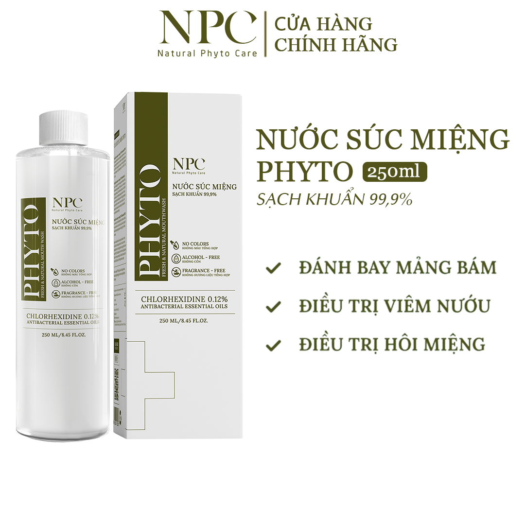 Nước súc miệng Phyto làm sạch khoang miệng 99.9%, tinh dầu thiên nhiên chai 250ml