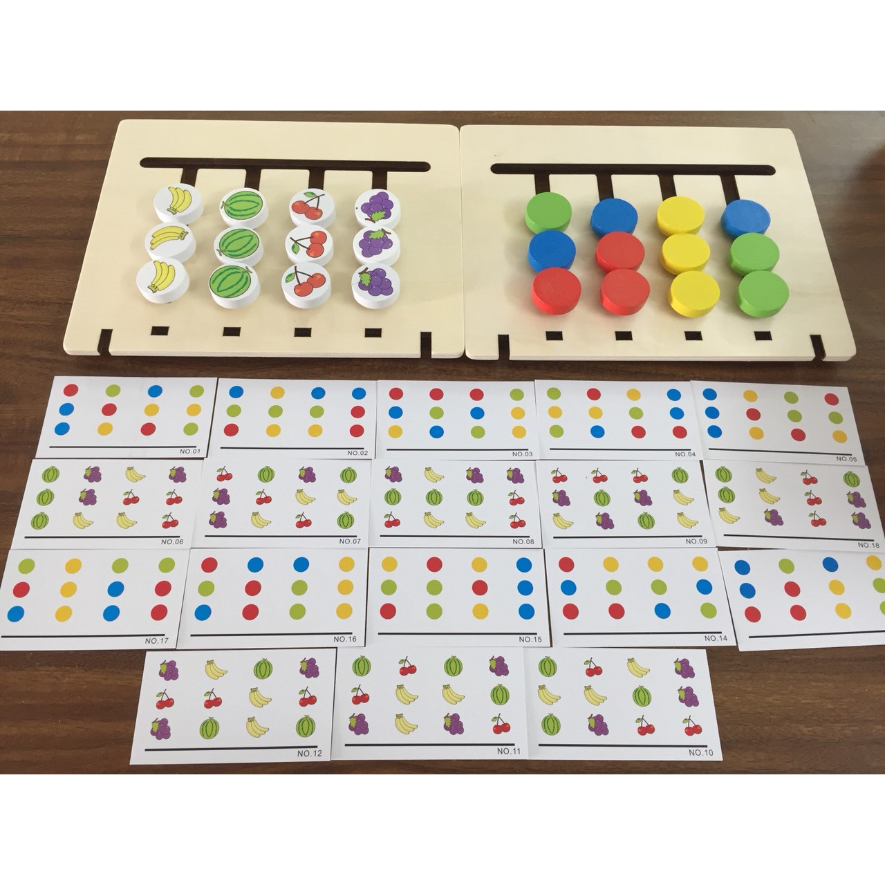 Đồ chơi gỗ - Bộ tư duy logic Toán học Chấm tròn - Trái cây Montessori