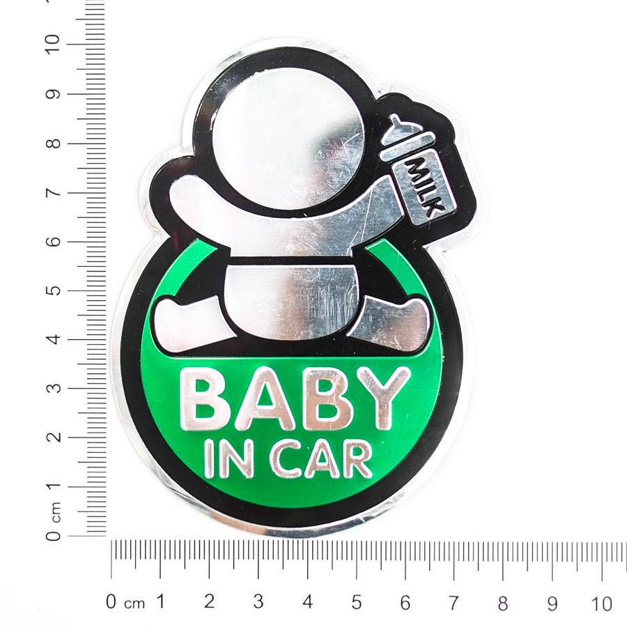 Sticker hình dán metal Baby in car - Màu xanh lá