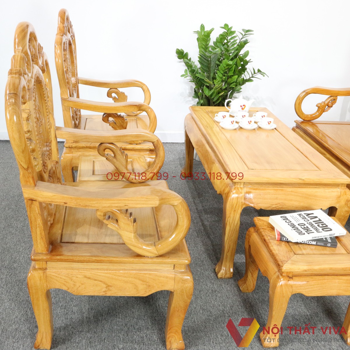 Bộ Bàn Ghế Salon Gỗ Gõ Đỏ Chuông Đào 6 Món Đẹp Hiện Đại