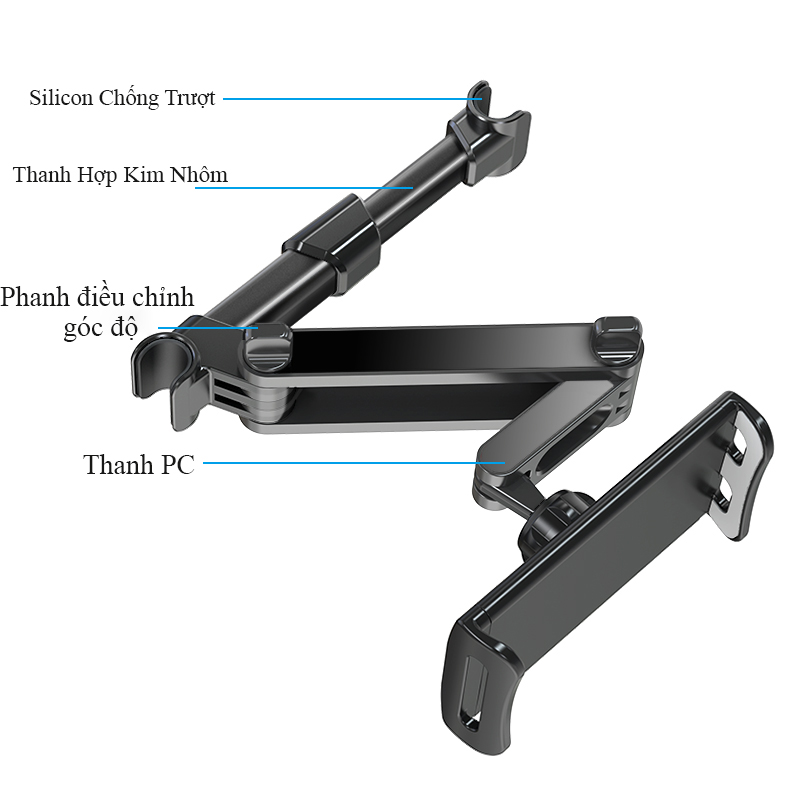 GIá Đỡ Điện Thoại Máy Tính Bảng Ipad Ghế Sau Ô Tô - Điều Chỉnh Góc Độ Nhìn Hàng Chính Hãng